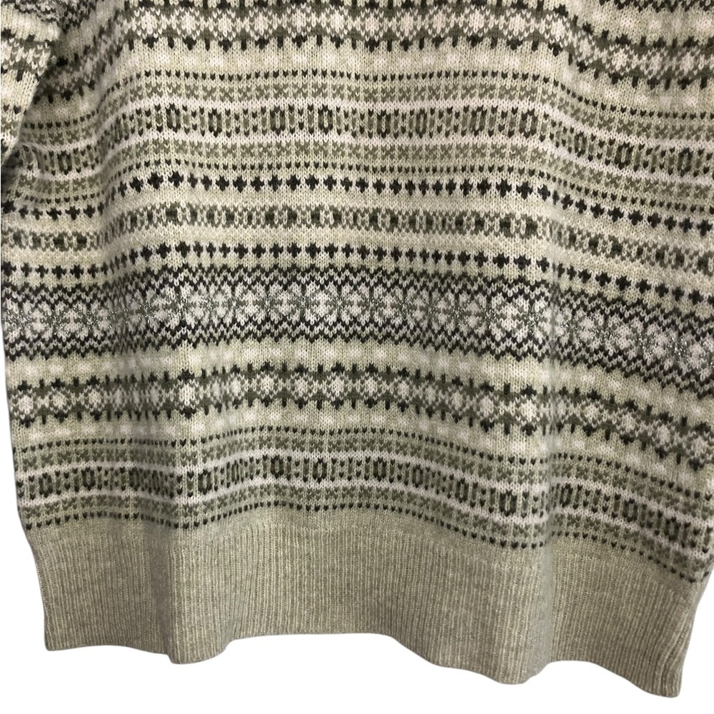 Vintage Y2K Sweater Women’s L Green Silver Fair Isle Pullover Lambswool Preppy - Picture 3 of 7